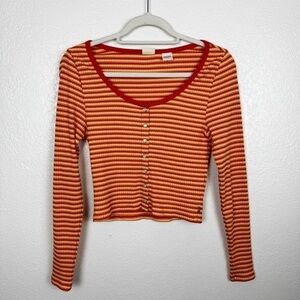 Levi's Britt Long Sleeve Snap Front Top Orange Red Cotton Blend Size Medium